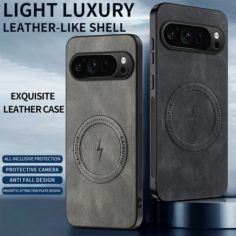 Luxury Magnetic Leather Case For Google Pixel 9 10 Pro XL 9A 8A 6A 7A 8Pro 7Pro 6ProMagsafe Plain Protection Shockproof Cover view 2