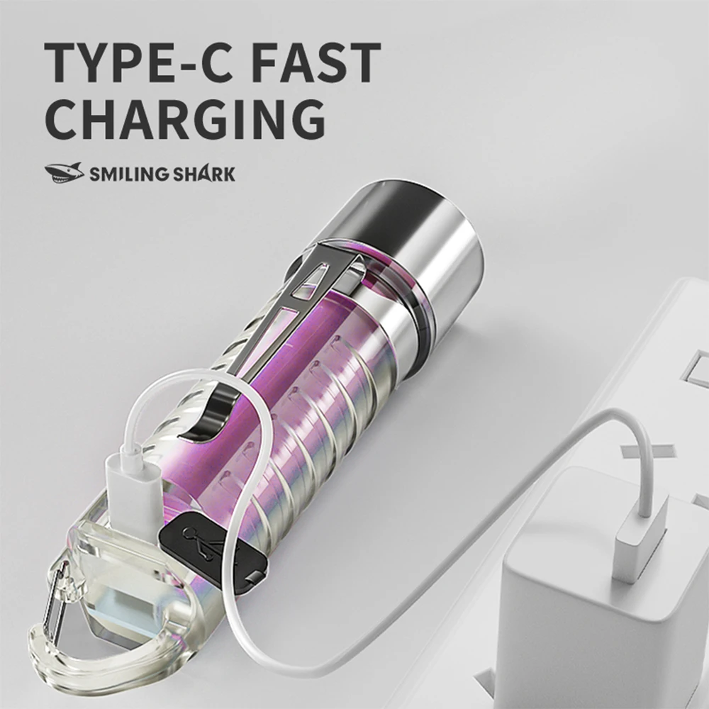 1 قطعة Smiling Shark SD-1221 مصباح يدوي صغير بسلسلة مفاتيح LED ، مصباح يدوي فائق السطوع ، ضوء فلاش طويل الأمد قابل لإعادة الشحن #4