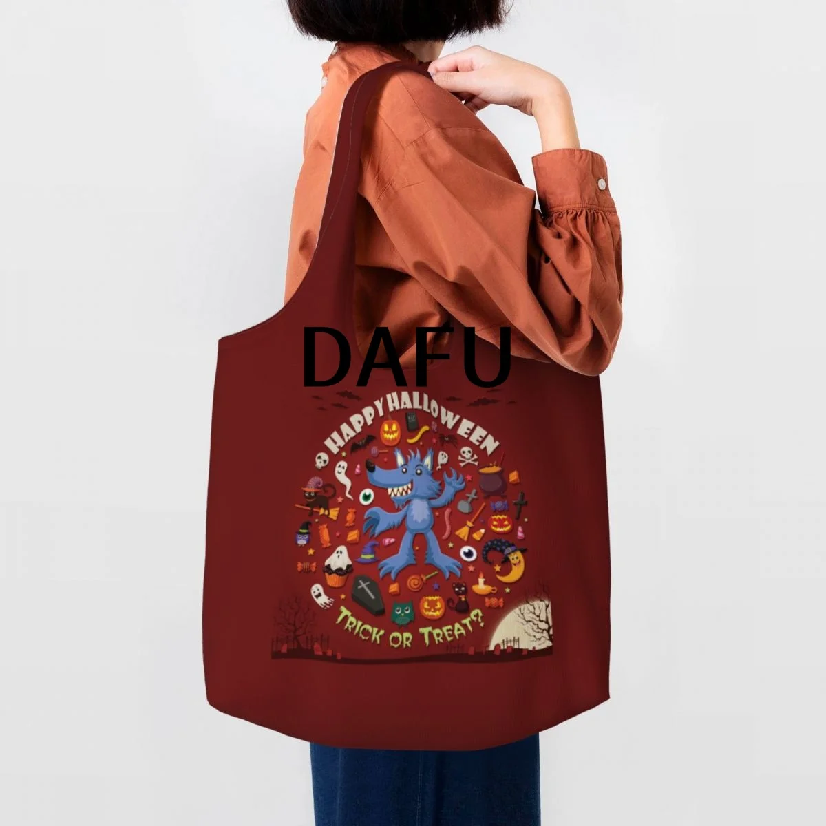 Happy Halloween Funny Halloween Print Cotton Tote Bag - Casual Commuter Shoulder Bag for Work Grocery Shopping Trick or Treat