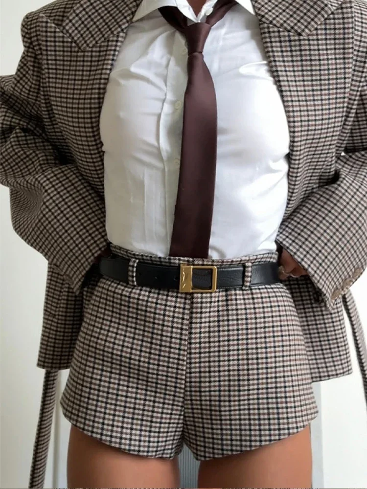 여성 체크무늬 정장 세트 비즈니스 코트 긴 루즈 슬리브 재킷 2025 패셔너블 가을 여성 릴렉스 비즈니스 아우터웨어