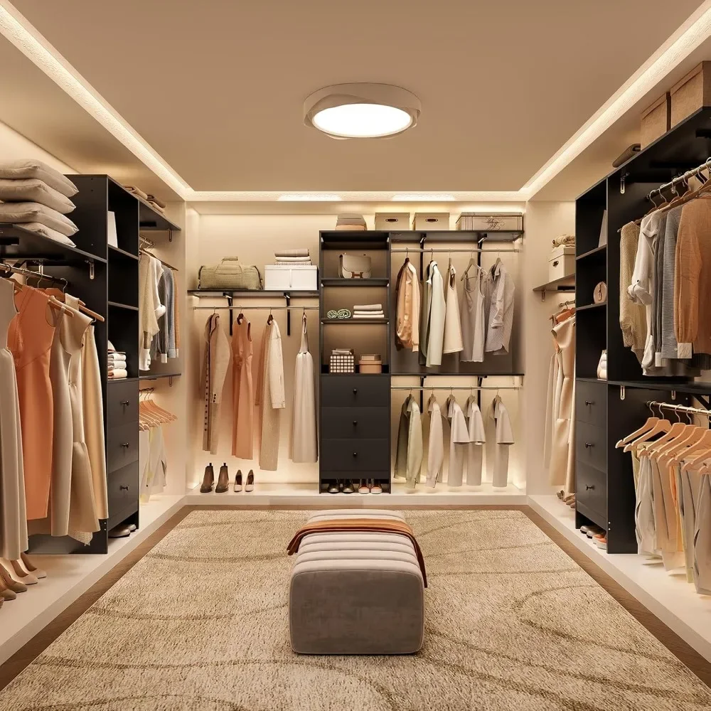 High Capacity Wardrobe Rack with 3 Drawers & Expandable Hanger Rods - Fits 6-9 ft Spaces