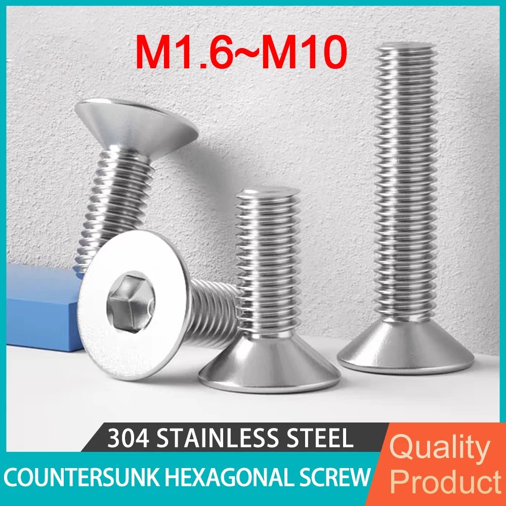 DIN7991 A2-70 304 Stainless Steel Hex Socket Countersunk Head Screw Flat Head Screws M1.6 M2 M2.5 M3 M4 M5 M6 M8 M10 3-100Pcs