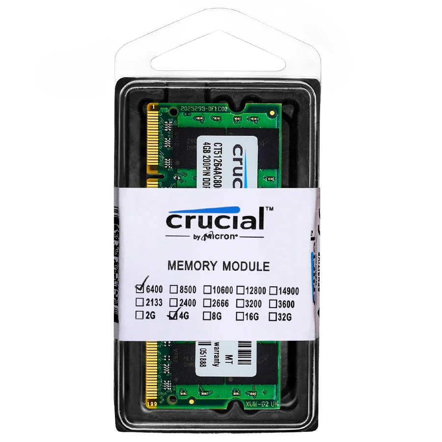 Imagem -05 - Memória Crucial do Caderno para o Computador Sodimm Ddr2 4gb 667mhz 800mhz Ddr2 Pc25300 Pc26400 1.8v 200pin para so Dimm