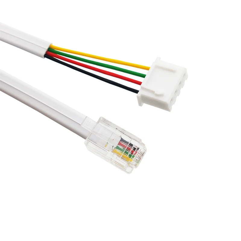 Four-core flat telephone cable, 4P4C crystal connector to XH2.54 4-pin terminal connection line, white finished cable