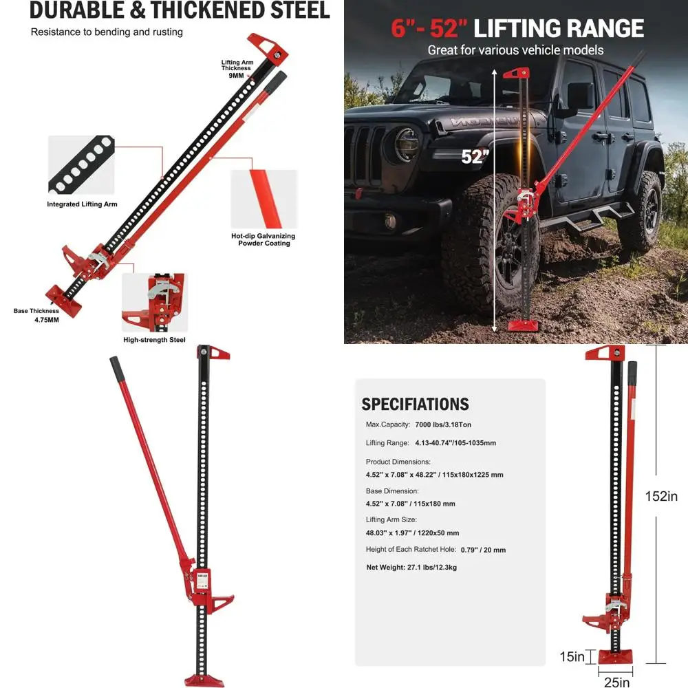 

60 усиленных внедорожных домкратов грузоподъемностью 3 тонны для грузовиков, внедорожников и тракторов с храповым механизмом и стальной конструкцией