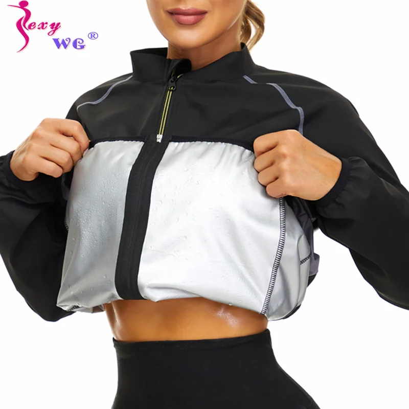 SEXYWG Zipper Slimming Shirts Waist Trainer Compression Fat Burn Tops New Women Tummy Control Gym Long Sleeve Workout Shapewear