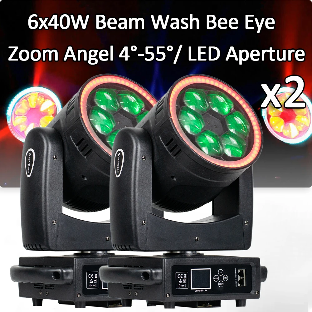 

2Pcs/lot Bee Eye 6x40W LED Aperture Light Moving Head Wash Beam Lamp 4in1 RGBW LED Zoom Len Stage Projector Beam Moving Heads