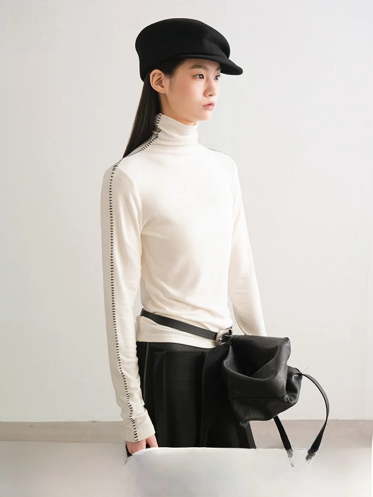 

Женский трикотажный топ Genesis с высоким воротником, облегающий, базовая одежда, однотонный, длинный рукав, повседневный, приталенный, Neline