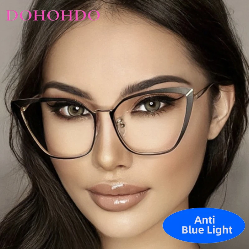 Luxury Vintage Metal Big Frame Cat Eye Designer Brand Optical Eye Protection Men Women Glasses Computer Anti-Blue Light Eyewear view 2