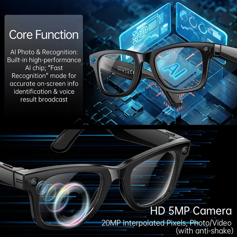 New Upgrade Smart Glasses 5MP  - Audio Music Recognition review and price