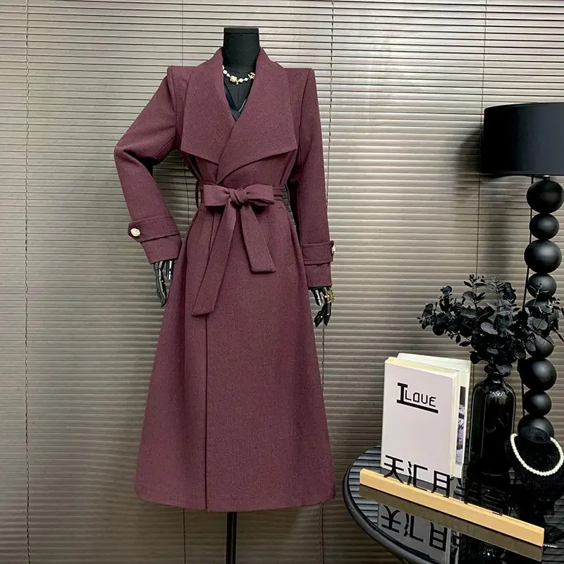 

Luxury High-end Long Trench Coat Outerwear Women's Spring Autumn Jackets High Quality New Lapel Collar Loose A-line Coat Trendy