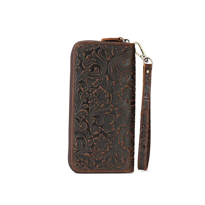 Luxury Zipper Wallet Genuine Leather Men Women Long Bag Male Clutch Purse Man Phone Card Coin Money Purse Vintage