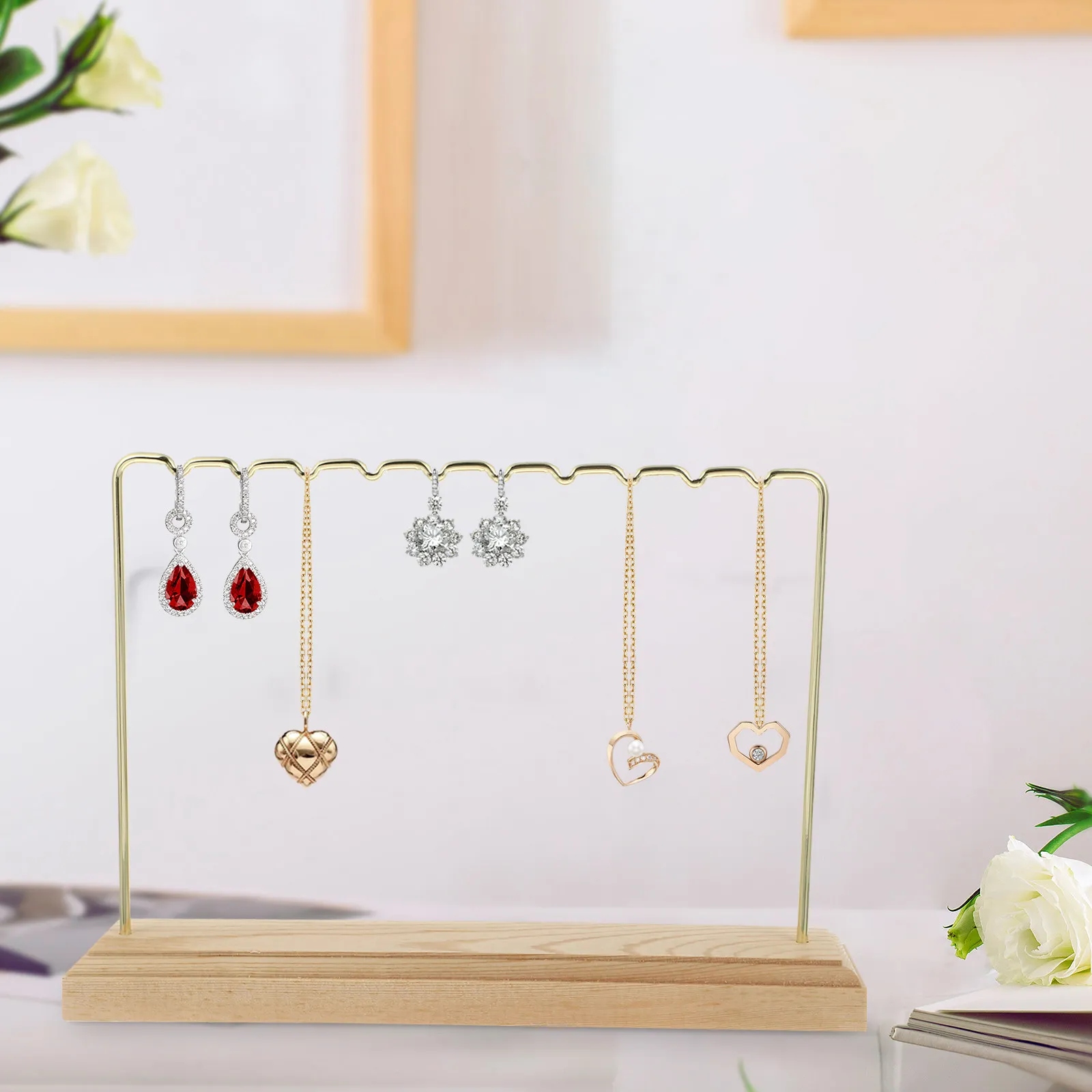 

Подставка для сережек с деревянным основанием, органайзер для украшений, минималистичный дизайн, устойчивая и функциональная подставка для хранения ювелирных изделий