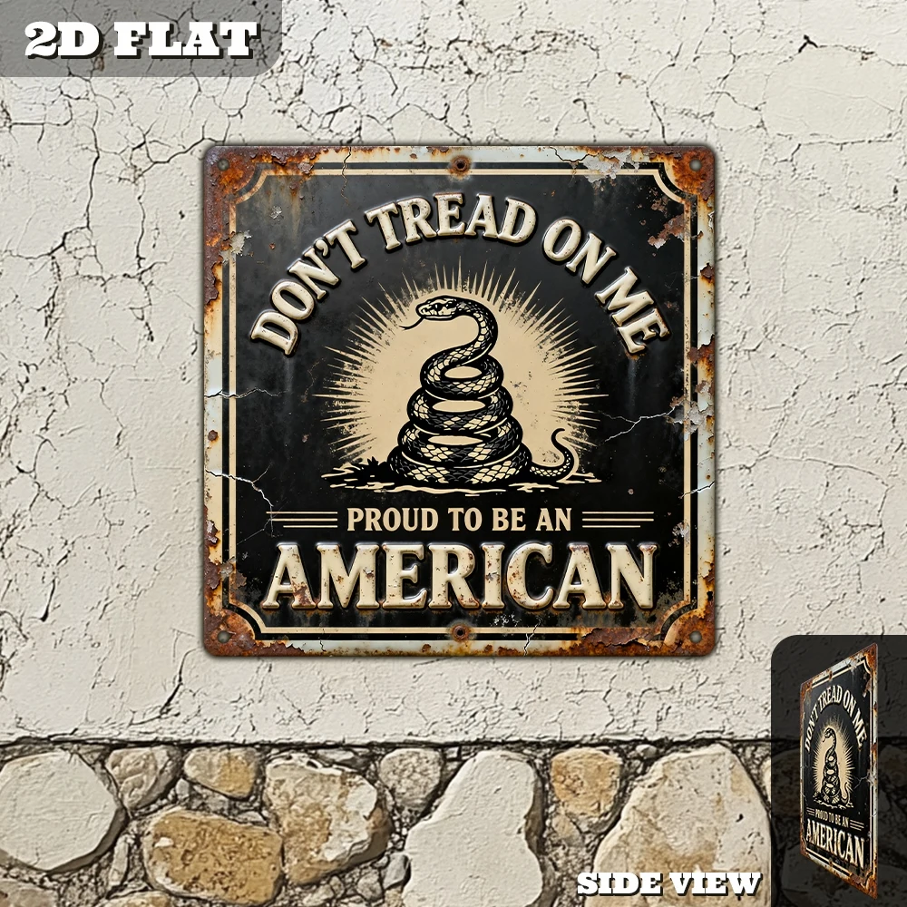 2D Flat, Vintage Metal Aluminum Decorative Sign, Don't Tread on Me, Retro Wall Art, Home Decor for Living Room, for Man Cave