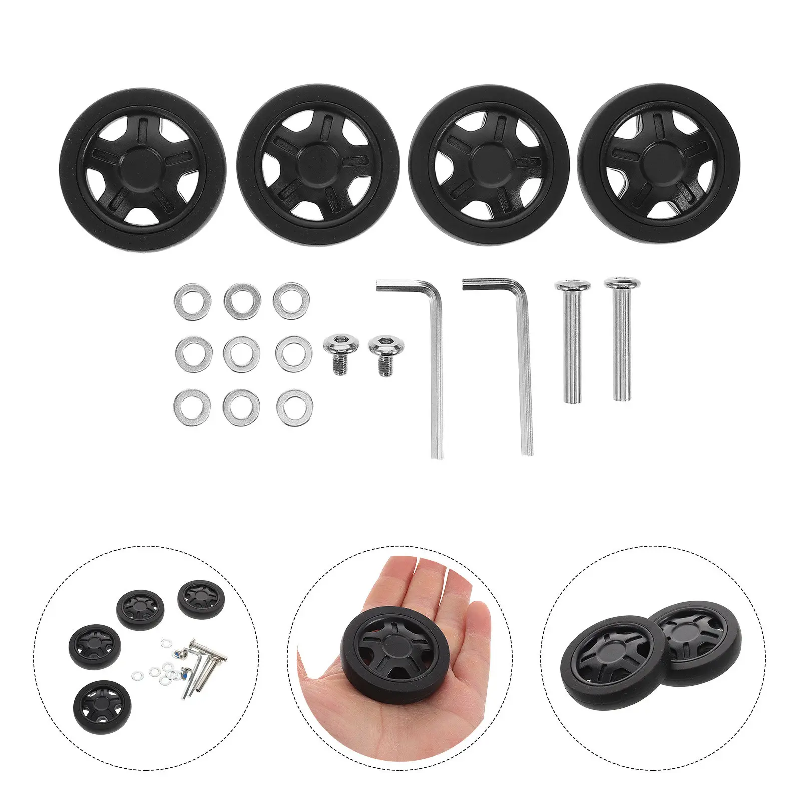4Pcs Suitcase Luggage Wheels Replacement Silent Mute Double Row Swivel Casters 360 Degree Rotation High Strength Universal