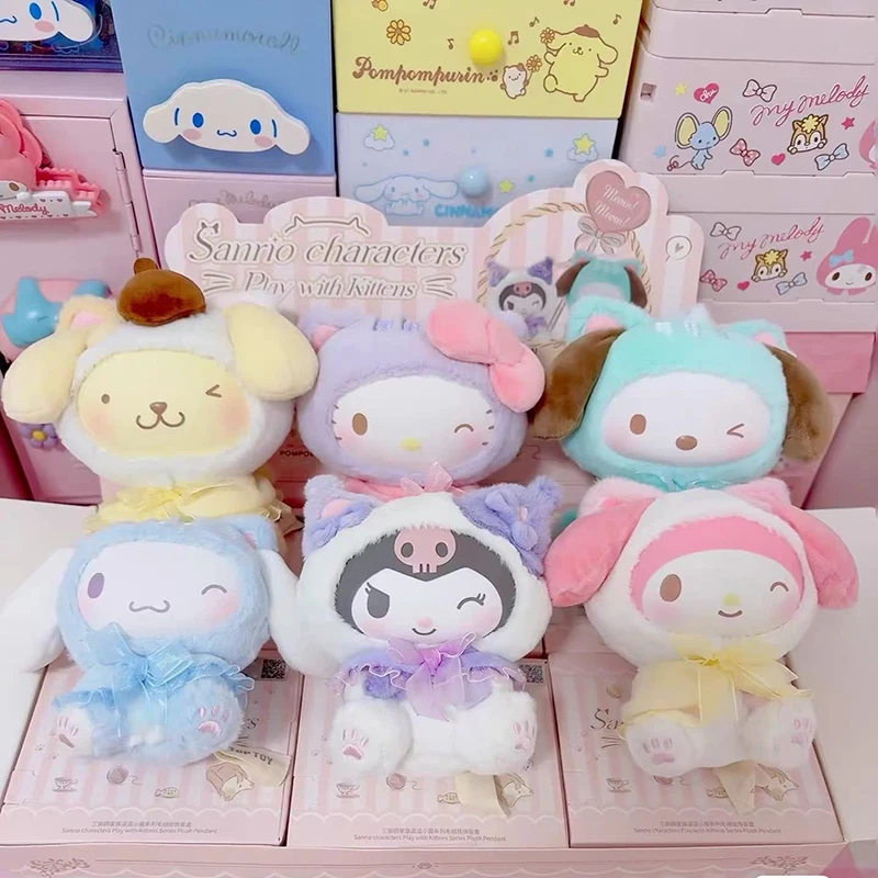 

Authentic Sanrio Hello Kitty Kuromi Teasing Kitten Series Blind Box Soft Pendant Children'S Collection Toys Christmas Gifts