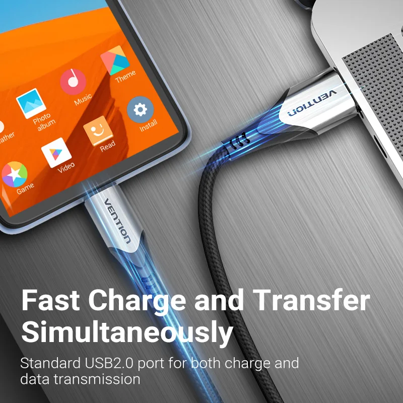 Vention Micro USB Cable 3A 90 Degree Fast Charge Data Cable For Xiaomi Remdi Samsung Android Mobile Phone USB Charger Cable Cord