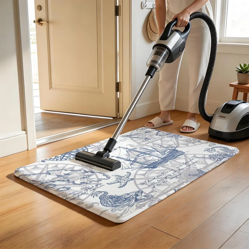 Vintage Nautical Bath Mat Sailing Ship Compass Print Water Absorbent Anti-Slip Shower Rug Floor Carpet for Bathroom Home Decor