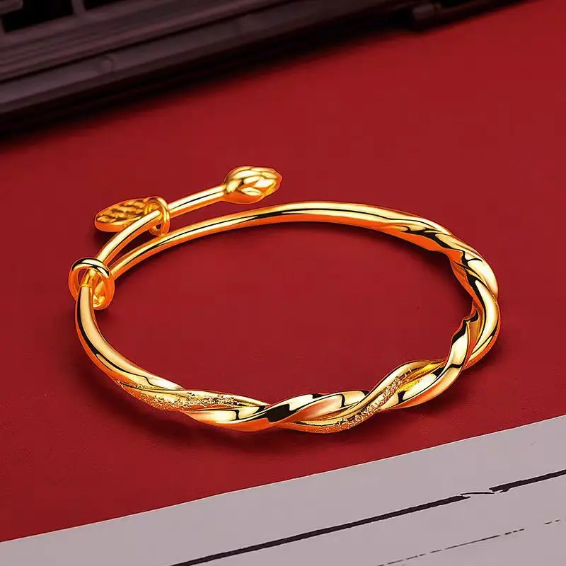 

Women's 24K Gold (AU999) Gradient Yellow Jambhala Bracelet | Gradient matte twist, hammered glow with enamel robe