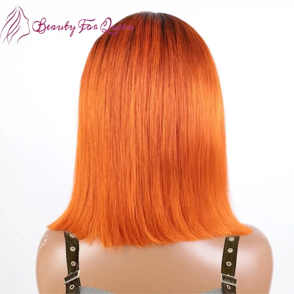 180% Dark Root Ginger Ombre Straight Short Bob Lace Wigs Human Hair Pre Pluked Brazilian Lace Front Wigs Glueless Wig For Women