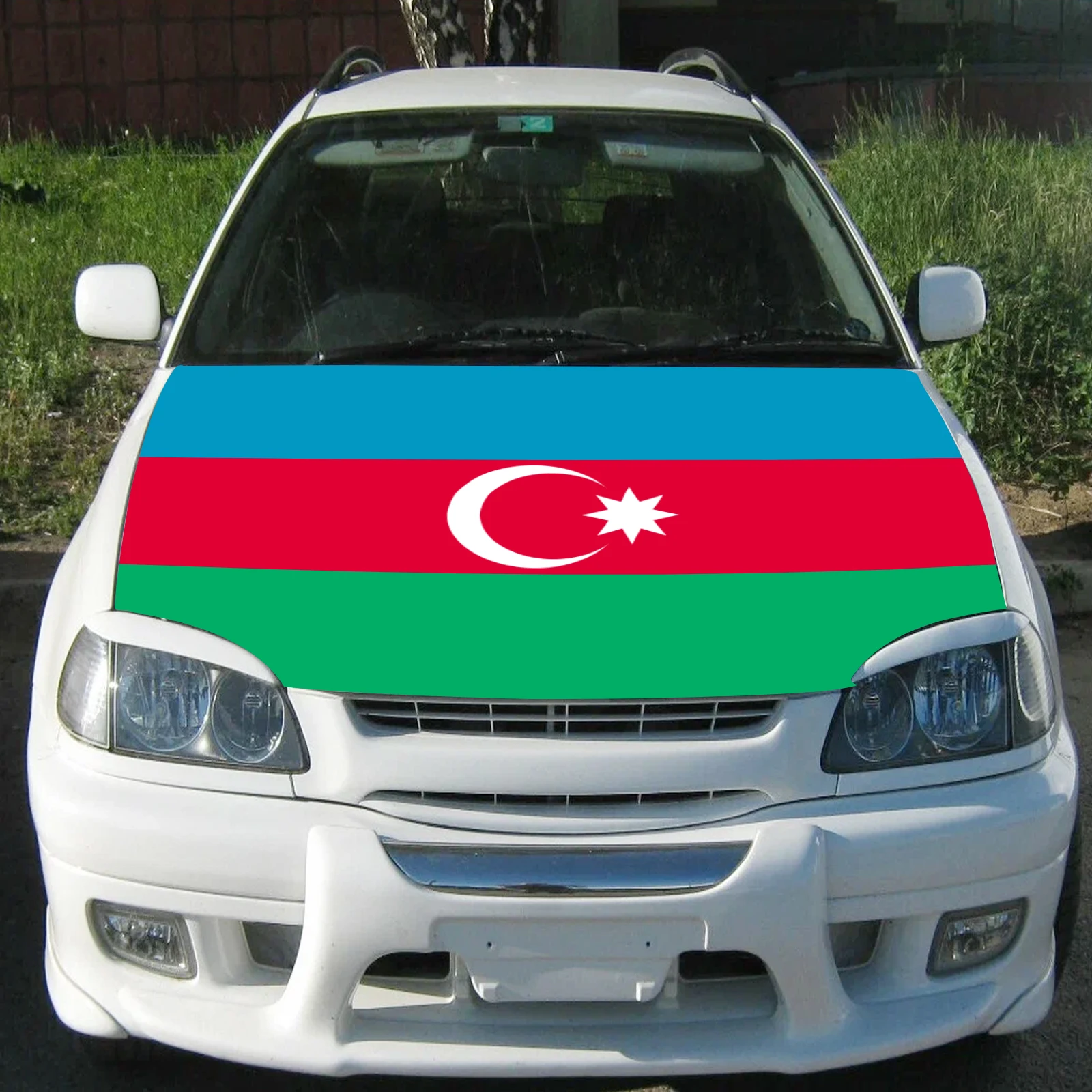 

Azerbaijan Car Hood Cover Flag Universal Size Elastic Polyester 120x150cm for Car Decor