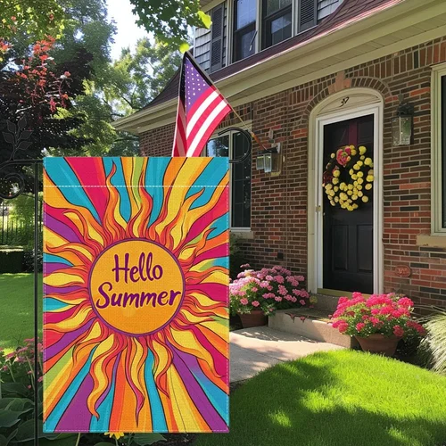 Hello Sunshine Summer Garden Flag for Outside 12x18 Inch Double Sided Burlap Col JJE DDI GGX