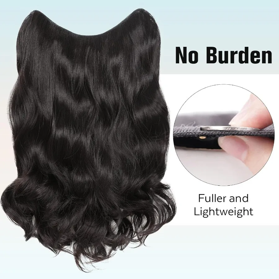 وصلات شعر بمشبك على شكل حرف V وصلات شعر صناعية مموجة باللون البني والأسود مع 5 مشابك آمنة للنساء مثالية للاستخدام اليومي