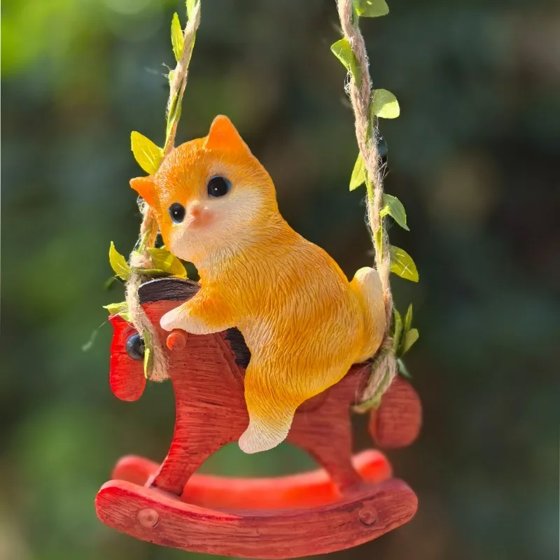 Creative Resin Cat Puppy Swing Pendant Outdoor Kindergarten Courtyard Micro Landscape Animal Furnishings Craft Garden Decoration