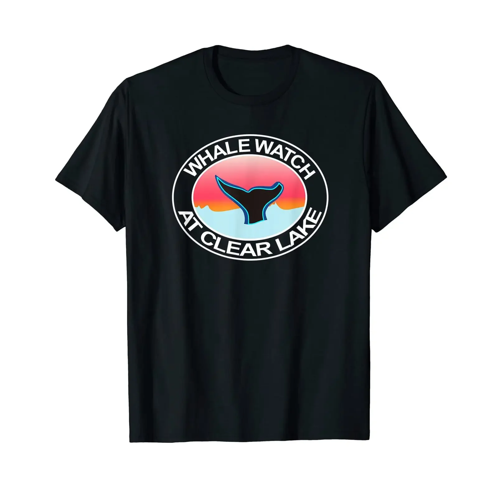Funny whale clock on a clear lake California tail water sun T shirt vintage Washed designer clothes Comfortable Slightly