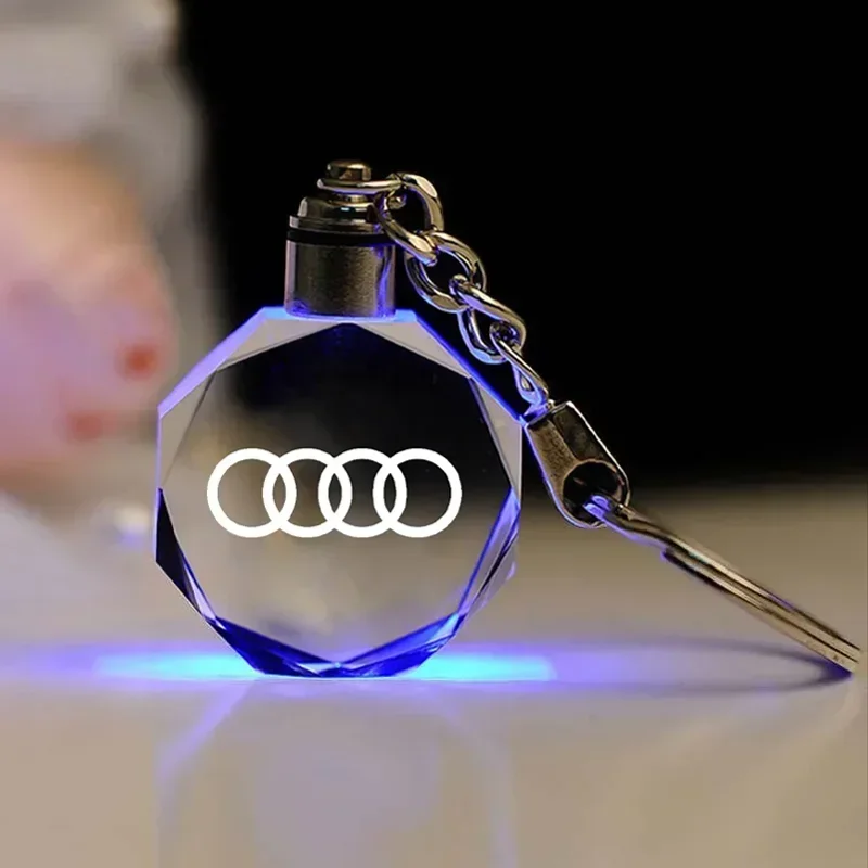 LED Light Car Logo Crystal Key Chains Gift Door Keyrng Decoration For Audi A5 A4 B8 B6 B5 B9 Q5 8R A6 C6 C5 Q3 TT MK1 Keychain