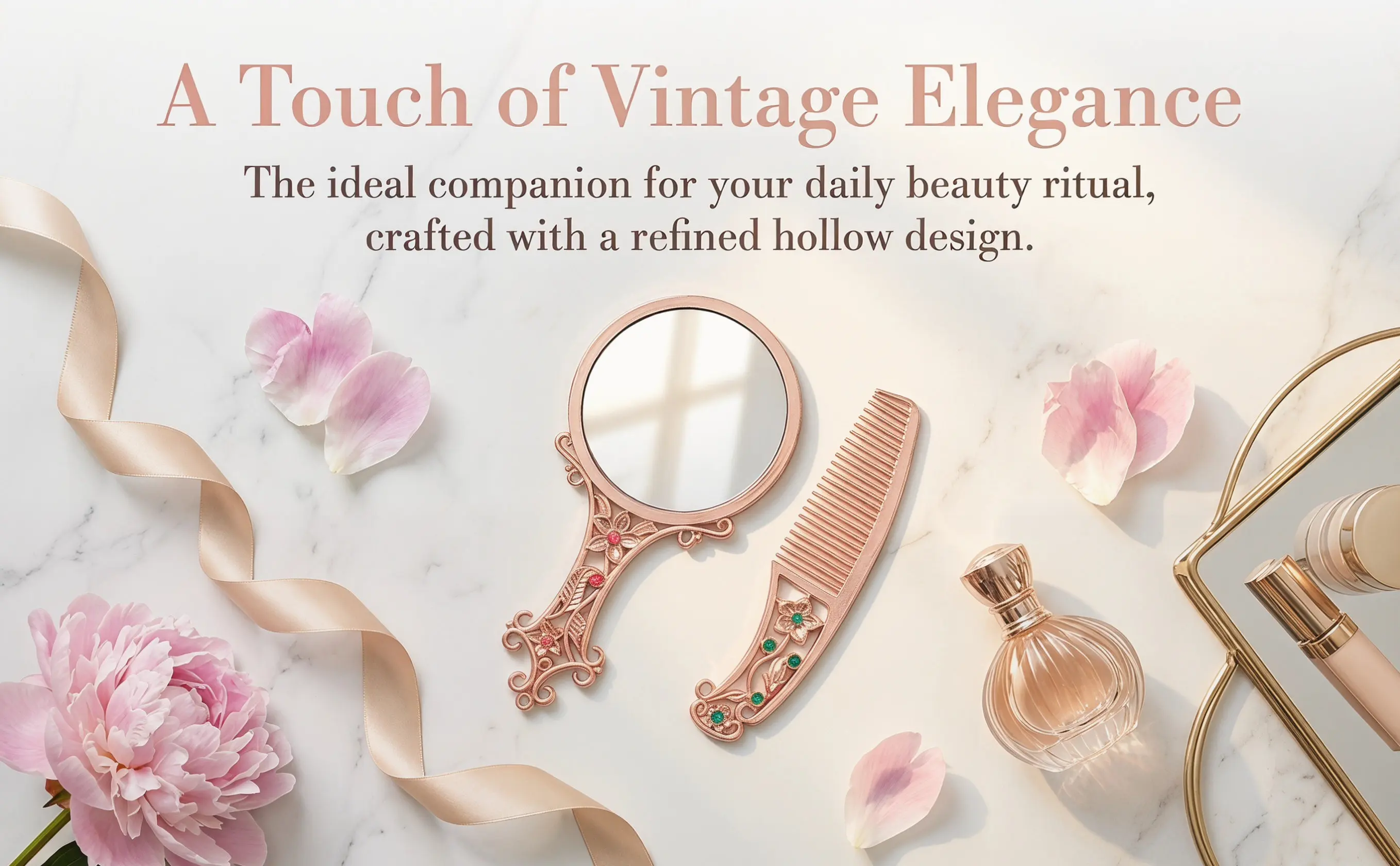 1Set Vintage Hand Mirror Comb Set Pattern Compact Portable Handheld Mirror Lightweight Makeup Vanity Travel Gift