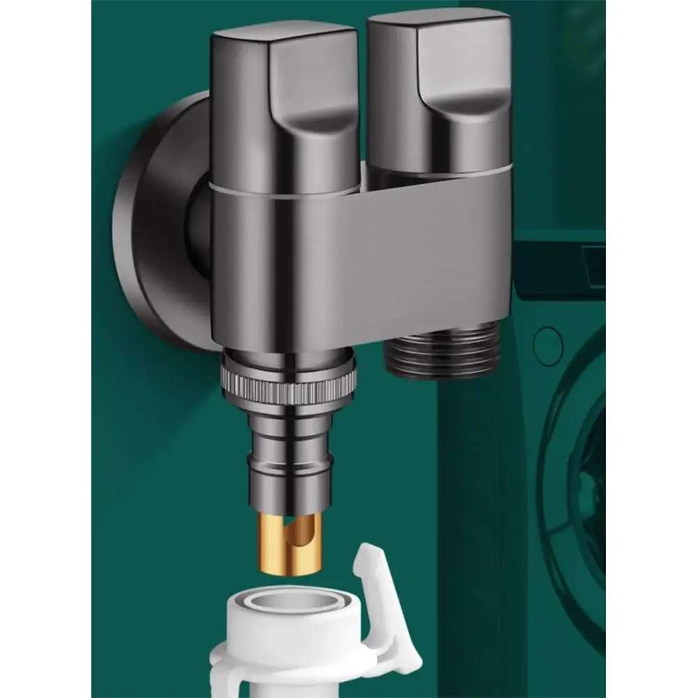 Katup Kontrol Sudut Ganda G1/2 1 Masuk 2 Keluar Untuk Mesin Cuci Dan Toilet Perlengkapan Perbaikan Rumah Untuk Rumah Tangga