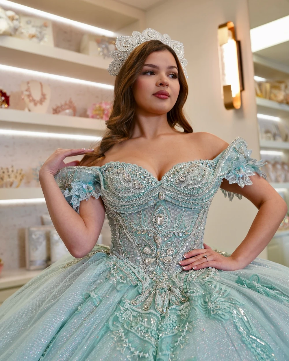 EVLAST Customized Mexican Mint Ball Gown Quinceanera Dress Lace Applique Beading Corset Sweet 16 Vestidos De 15 Anos E1Q827
