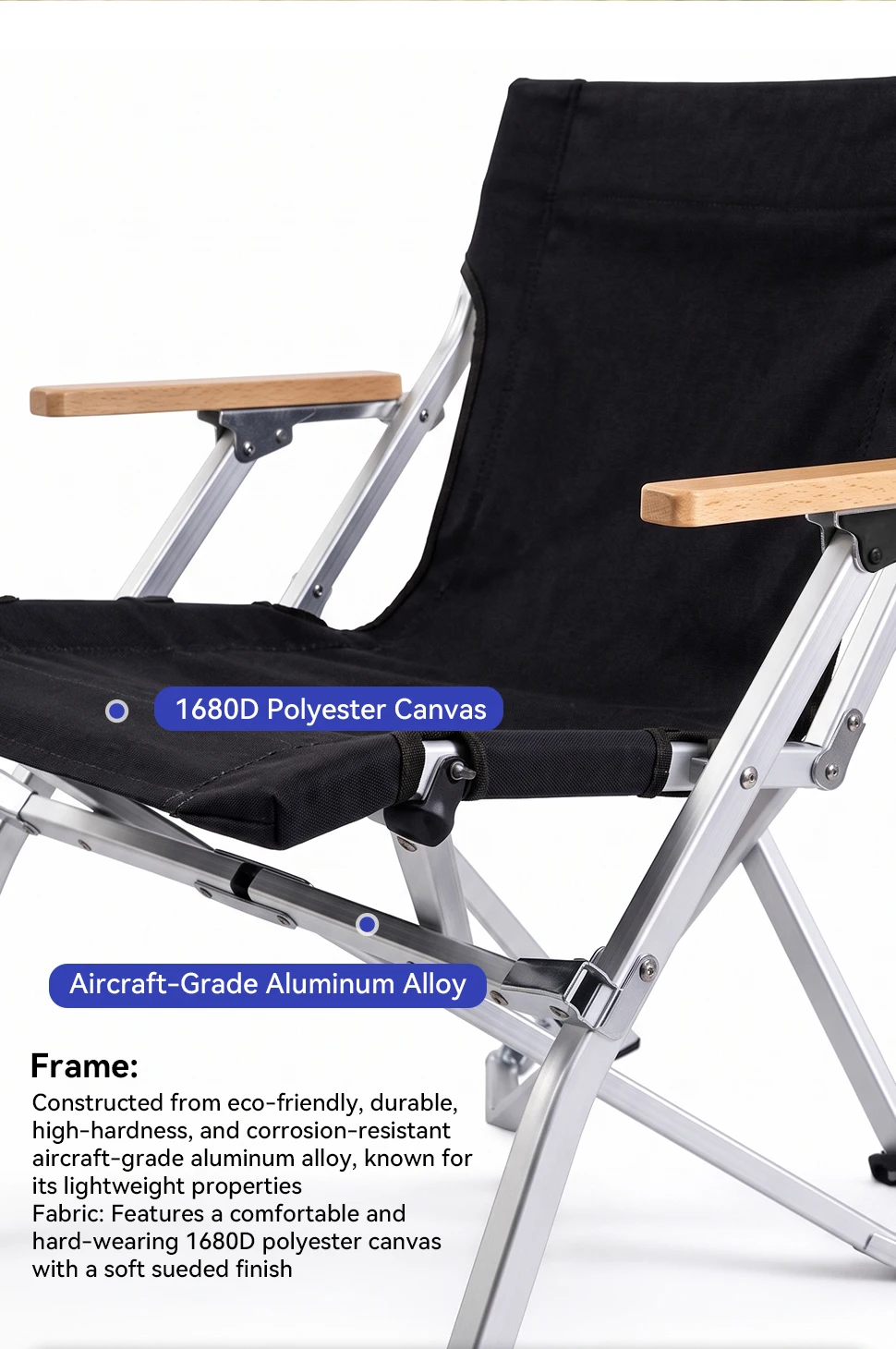 WESTTUNE Klappbarer Outdoor-Stuhl, tragbarer Liegestuhl mit hoher Rückenlehne, leichter Campingstuhl für Zuhause, Picknick, Gartenmöbel – Detail 4