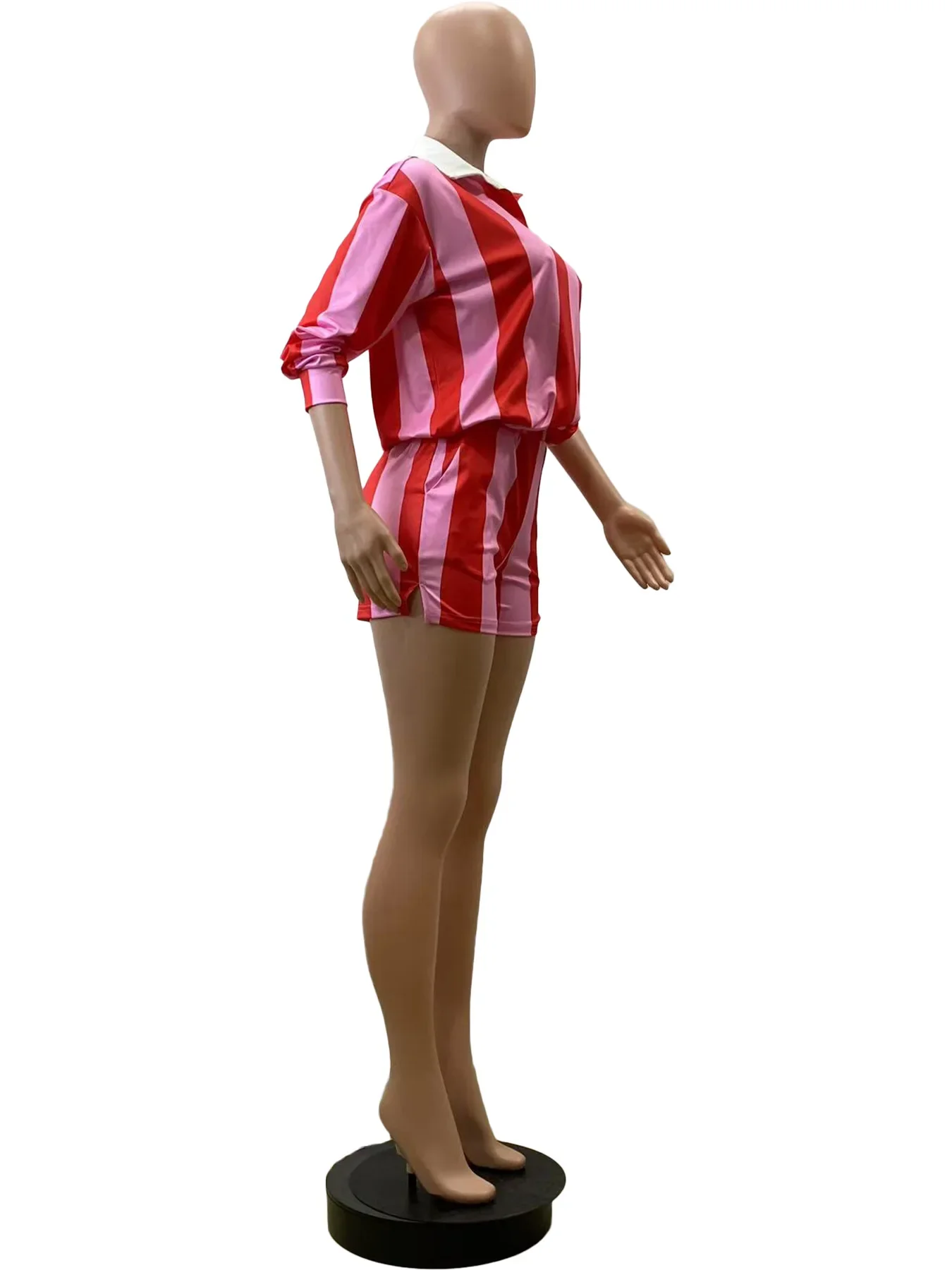 مجموعة مخططة مكونة من قطعتين، مجموعة من الأعلى وسروال قصير عالي الخصر بدون جهد للنساء