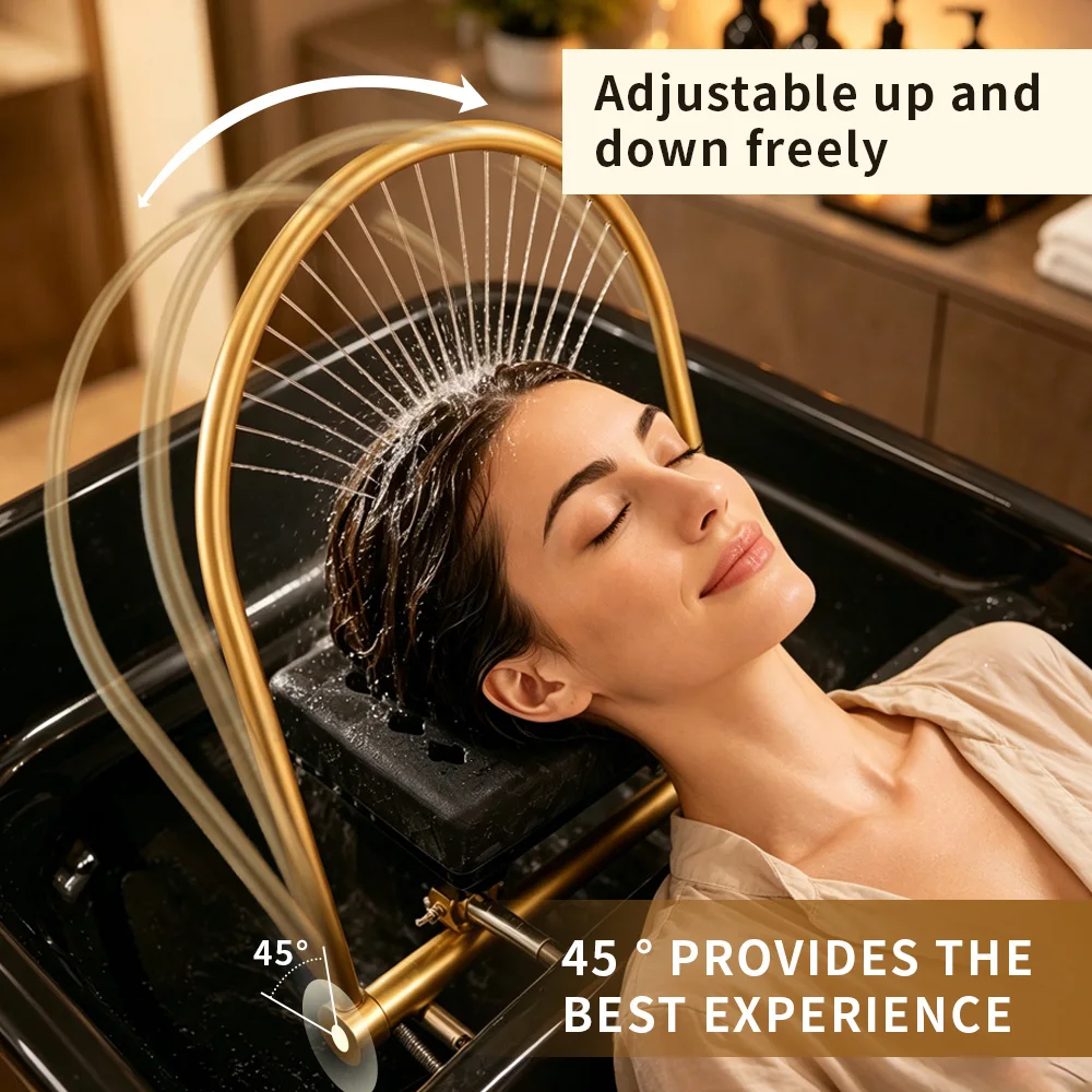 Adjustable Water Circulation Head Spa Rack with Pillow, 14cm Sliding Shampoo Bed Chair Waterfall Frame for Salon Hair Treatment