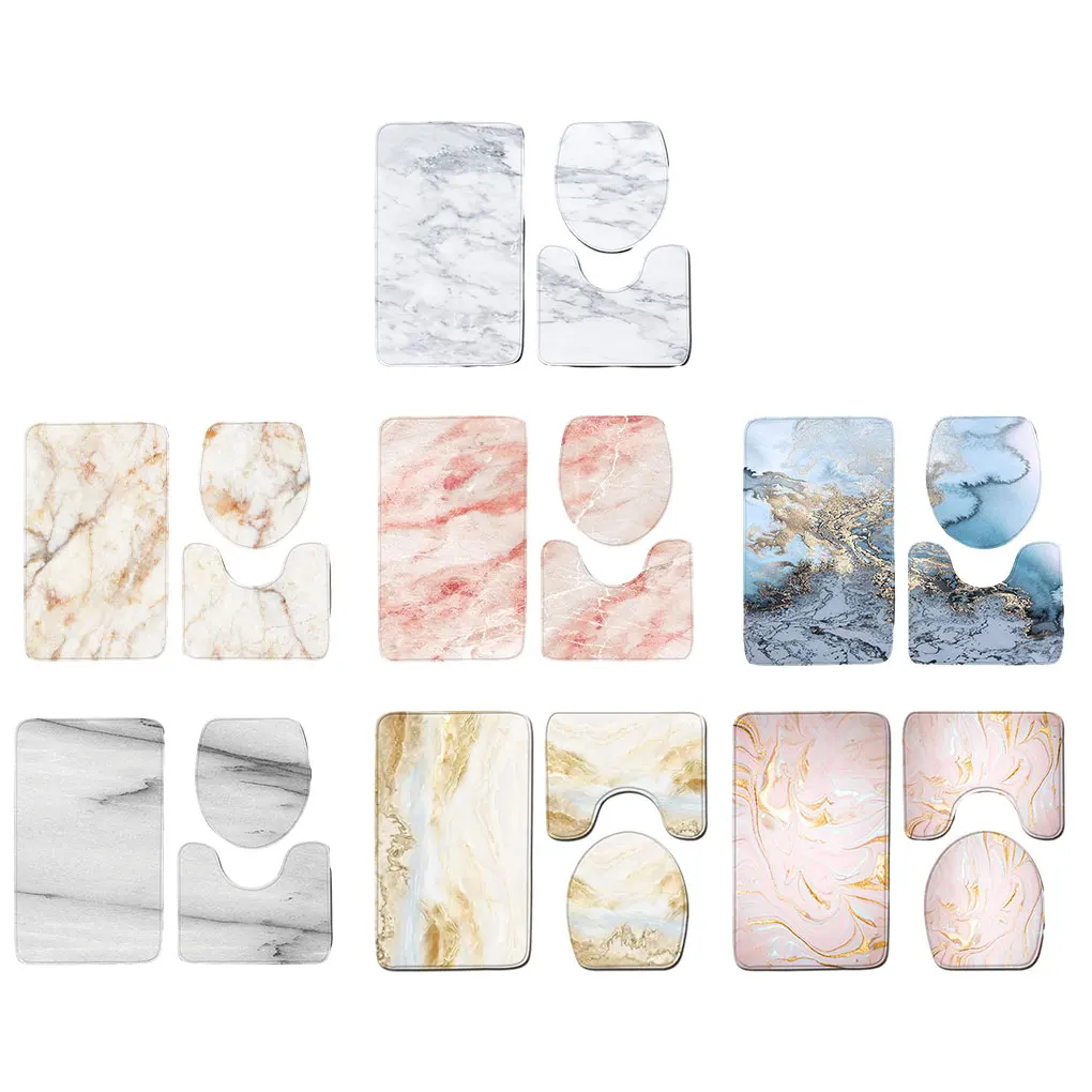 3PCS/Set Marble Pattern Bath Mats Anti Slip Bathroom Mat Set Toilet U-Shape Mat Absorbent Bath Rug Toilet Seat Lid Cover