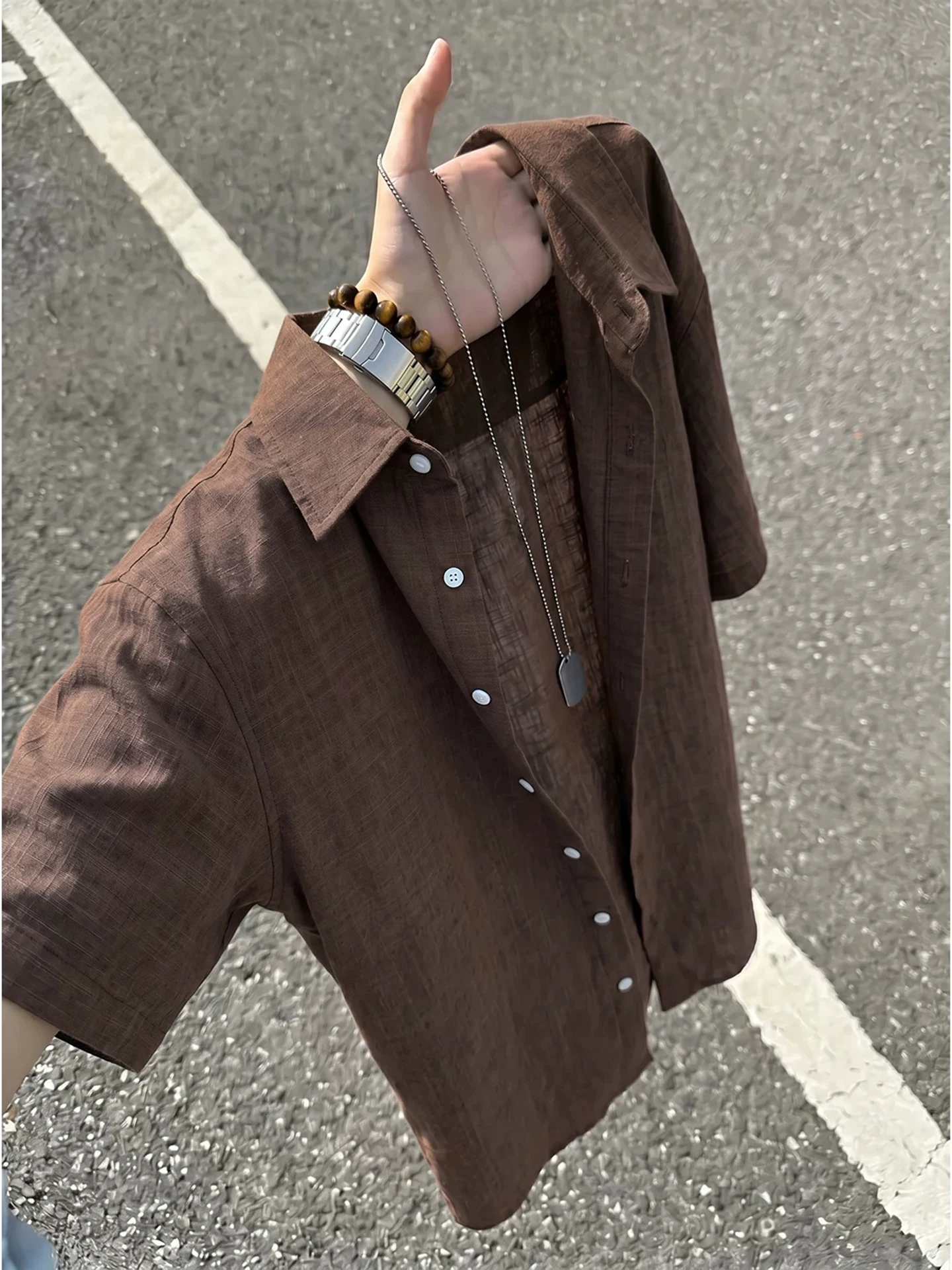 

Men's Short Sleeve Linen Shirt Ice Silk Cotton Linen Thin Breathable Summer Sun Protection Outerwear Casual Loose Fit Youth P...