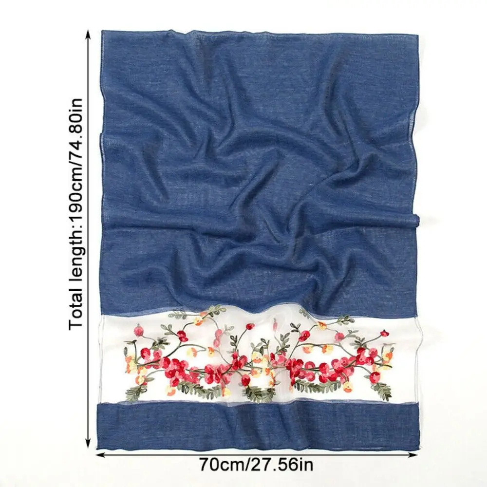 Embroidery Flower Women Scarf Fashion Thin Yarn Lightweight Spring Long Shawl Colorful Long Sunscreen Scarf