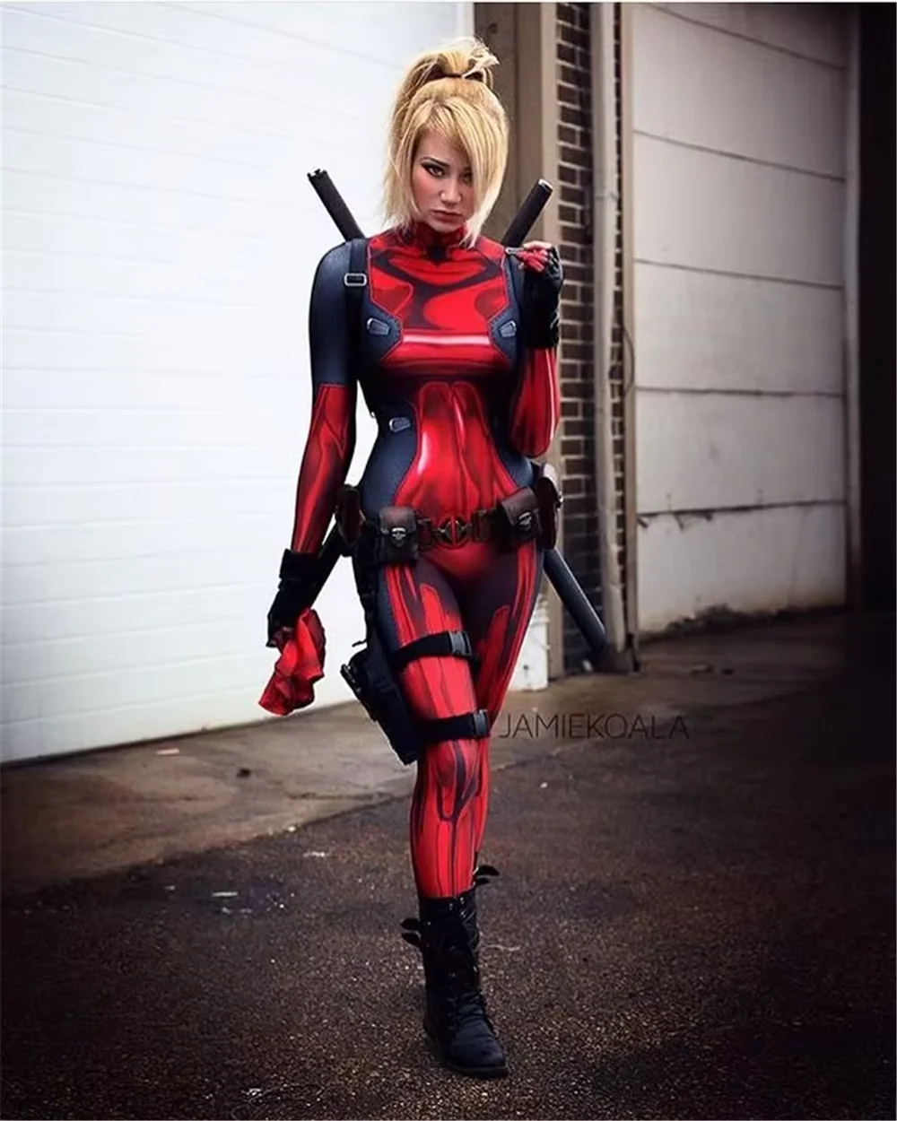 

Halloween Lady Deadpool Cosplay Costume Adults Female Woman Zentai Bodysuit Party JumpSuit