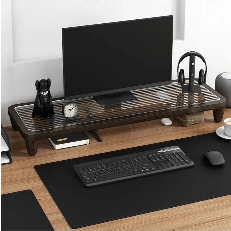 

Bamboo Office Computer Monitor Stand – Adjustable Height Rack, Desktop Display Storage Shelf, Ergonomic Desk Organizer