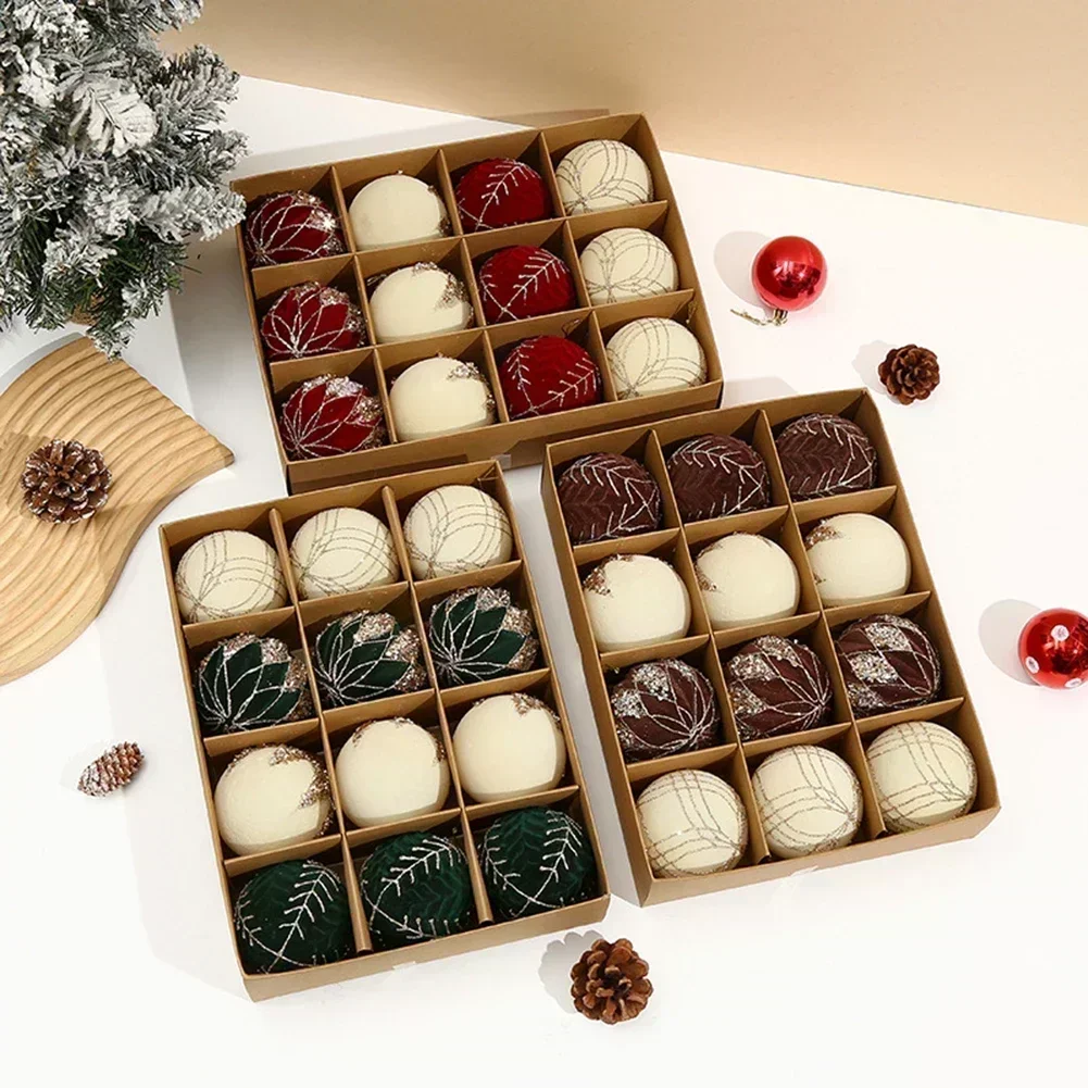 

Праздничные елочные украшения Флокированные шары Декор Рождественские торжества Коричнево-белый Полный набор украшений Украшение