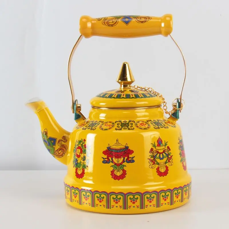 Ethnic Enamel Teapot, Yellow Vintage Kettle, Ancient Bell-shaped Kettle, Tea Brewing Kettle, Water Boiling Kettle