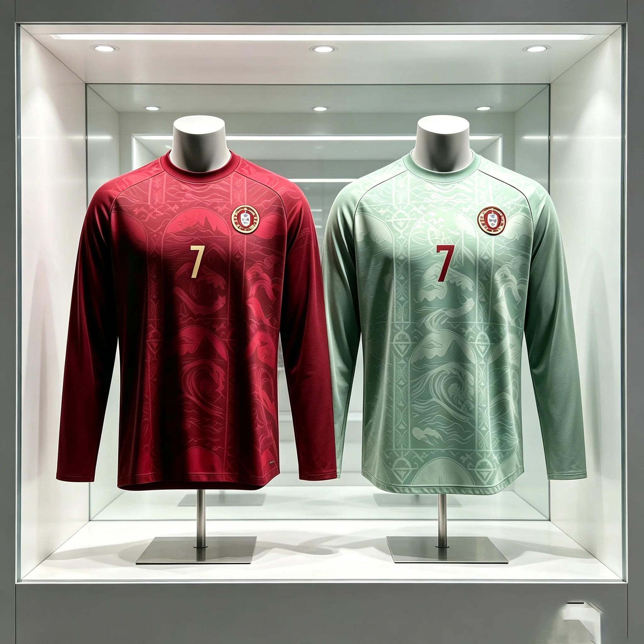 Men’s Portugal‑Inspired Long‑Sleeve Football Shirt, 3D‑Printed Wave Pattern, No.7 Print, Quick‑Dry Breathable Fan Sports Jersey