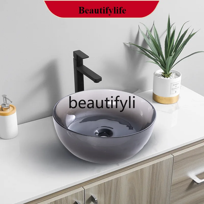 

B185 Color transparent resin countertop basin Small size bathroom wash basin