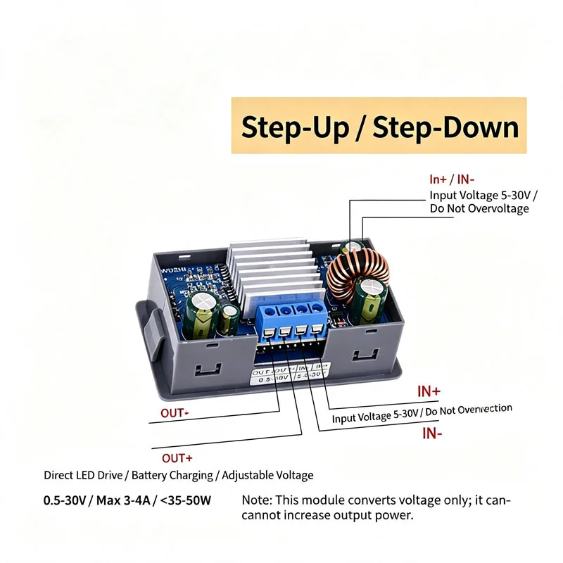 80W 5A Adjustable Buck Boost Converter Power Supply Module Digital Display CC CV Voltage Regulator Step Up Down for DIY
