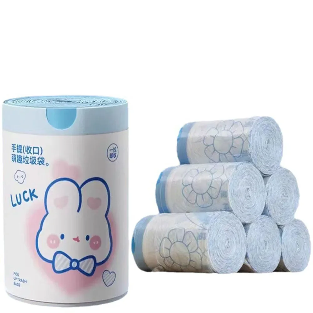 Cute Cartoon Blue Heart Rabbit Drawstring Style Trash Bag Portable Thickened Garbage Bags For Household