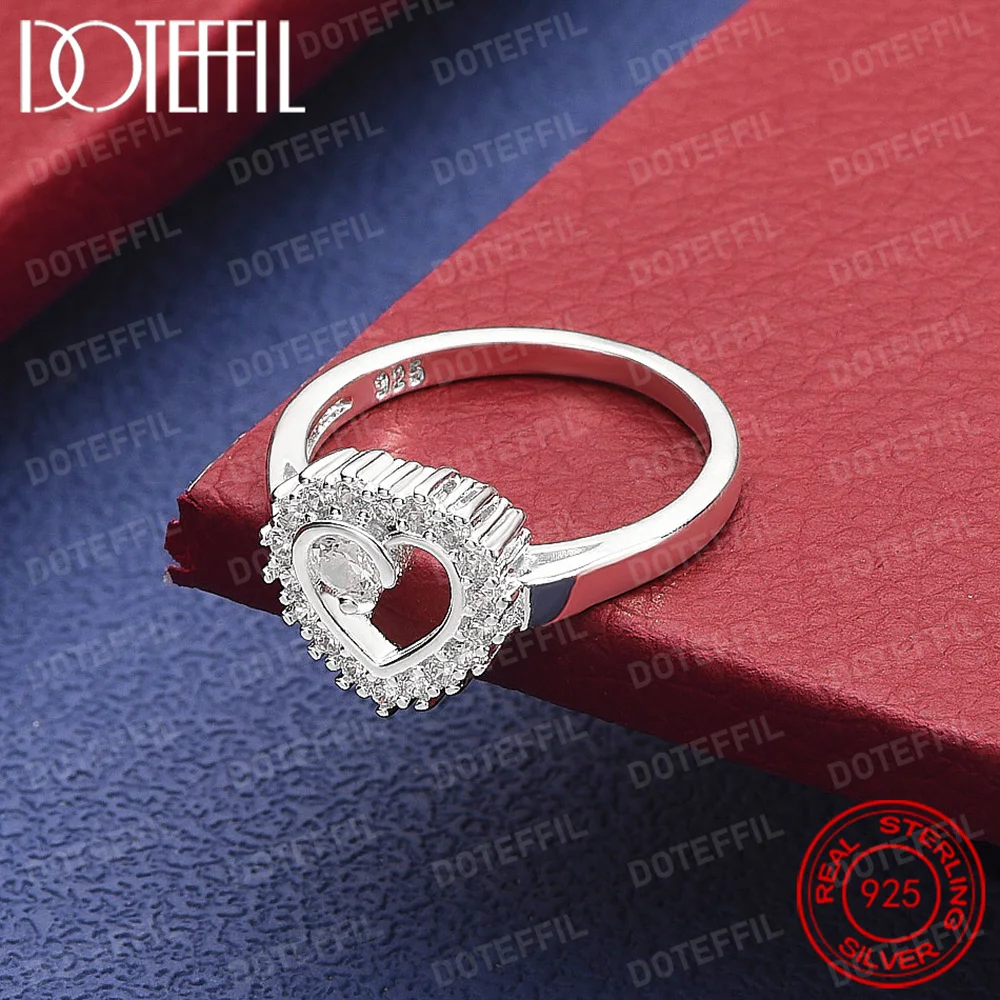 

925 Sterling Silver Heart Full AAA Crystal Ring For Women Man Wedding Engagement Party Fashion Charm Jewelry