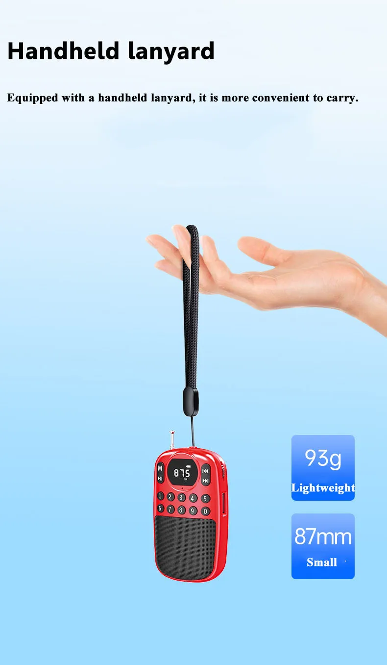 Mini Radio FM de Bolsillo, Receptor Digital Portátil con Pantalla HD, Altavoz Bluetooth Inalámbrico, Reproductor de Músi