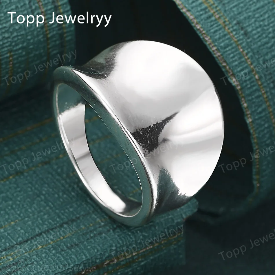 New 925 Sterling Silver Charm Round Glossy Large Ring Men Women Fashion Couples Party Christmas Gift Jewelry Wedding
